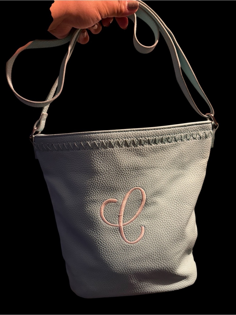 Thirty - One Mint Pebbled Crossbody Bag with White C Monogram